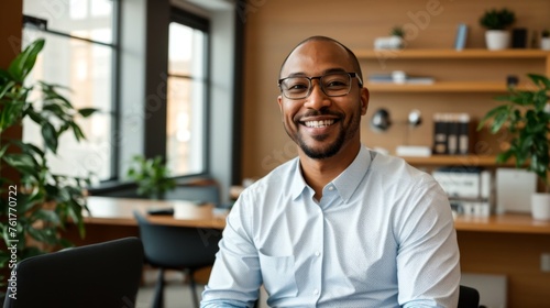 Happy Male Eyewear Modern Office Bright Space 