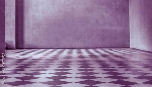 old grunge room with tile floor and purple wall - abstract background