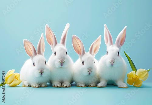 white rabbit on a blue background © Edgar Martirosyan