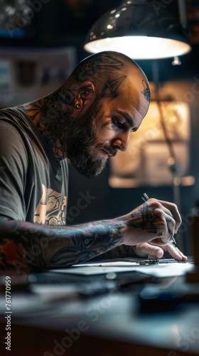 tattooartist working in tattoo studio 