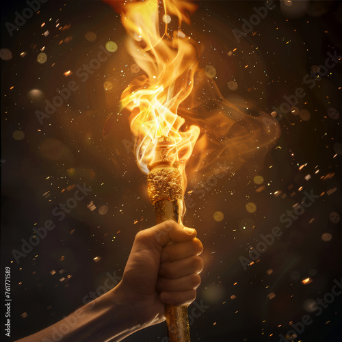 Image capturing the essence of the Olympic Games with a hand holding the iconic torch. Perfect for sports websites, event banners, or Olympic memorabilia