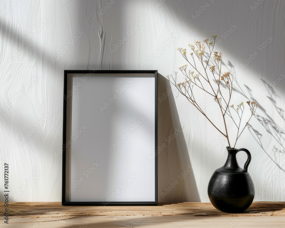 Sleek Black Frame on a Birch Table