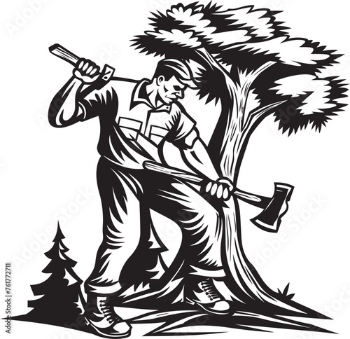 Forest Fury Iconic Axe Man Lumber Legend Symbolic Tree Chopping photo