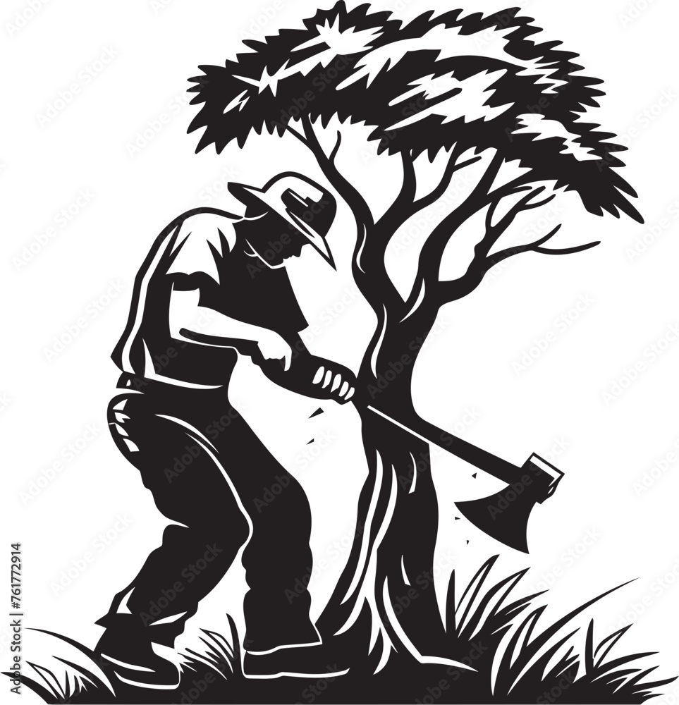 Fototapeta premium Forest Fury Vector Tree Cutting Champion Symbol