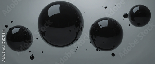 Set of black bubbles, 3d render