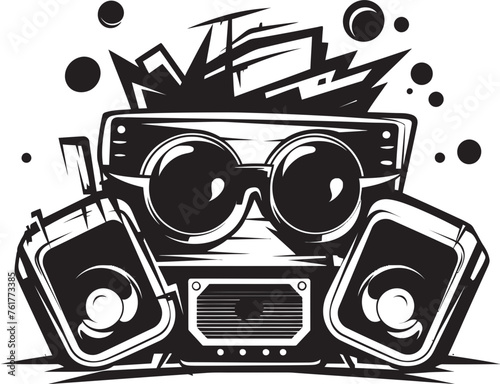 Beatbox Blast Black Mascot Emblem Rhythm Rapture Boombox Icon Design