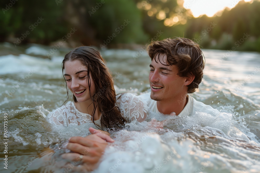 Obraz premium River of Salvatio, Baptism Ceremony Symbolizing Faith