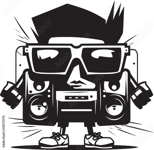 Boombox Brigade Black Logo Vector Jam Session Jive Iconic Mascot Emblem