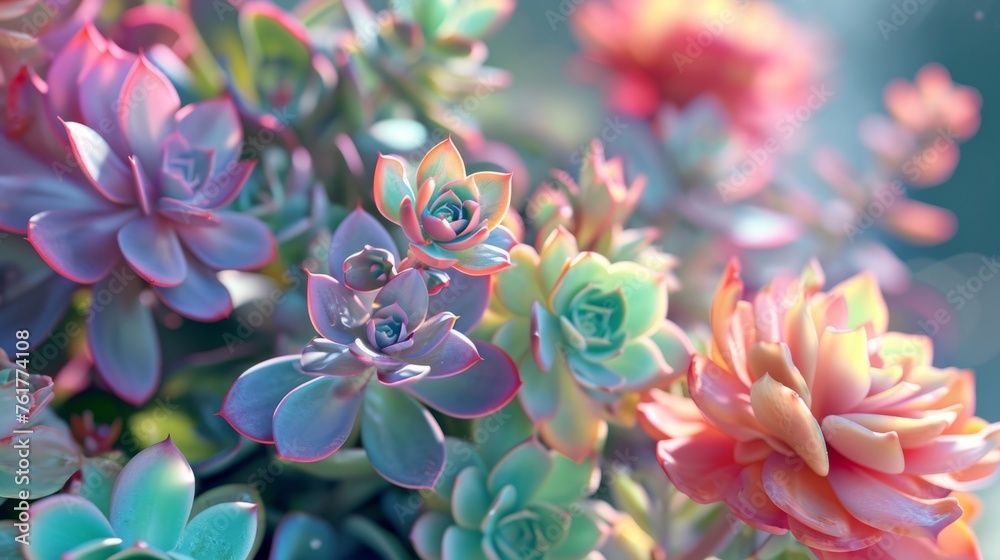 Fototapeta premium Vibrant Multicolored Succulent flowers