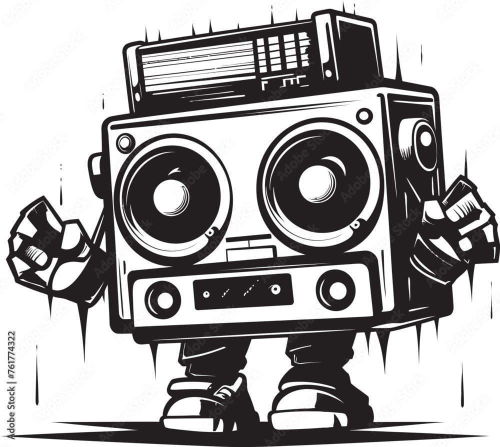 Fototapeta premium Beatbox Buddy Black Iconic Mascot Rhythm Rider Boombox Vector Emblem