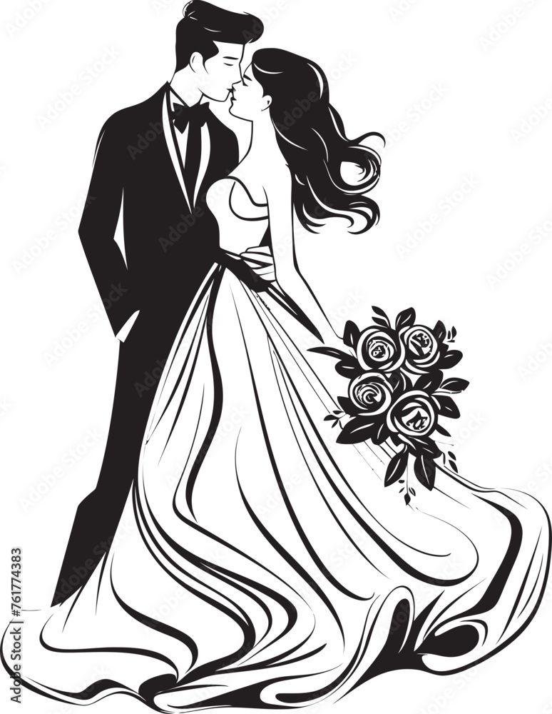 Bridal Radiance Bride and Groom Iconic Emblem Endless Lovebirds Black Logo Design Vector