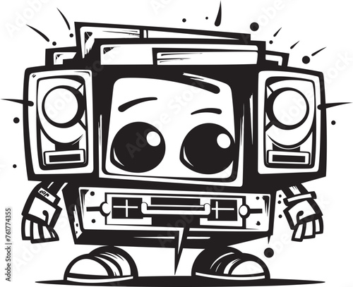Hip Hop Herald Black Mascot Logo Sonic Sync Vector Boombox Icon