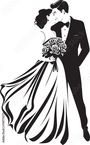 Marital Harmony Black Logo Design Vector Forever Vows Bride and Groom Symbolic Icon