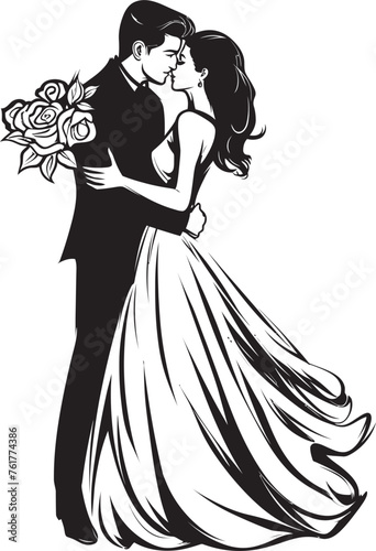 Matrimonial Union Bride and Groom Symbolic Icon Eternal Bliss Vector Black Logo Design