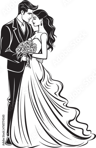 Marital Elegance Black Logo Design Vector Bridal Bliss Bride and Groom Symbolic Icon