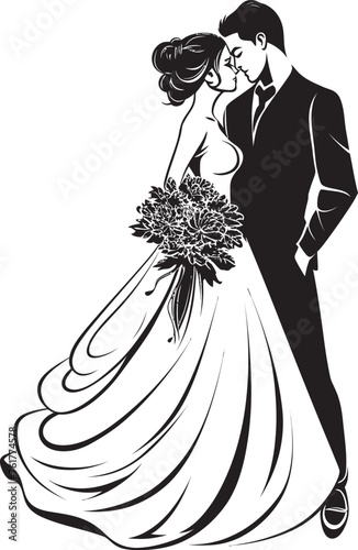 Forever Harmony Bride and Groom Iconic Emblem Matrimonial Radiance Black Logo Design Vector
