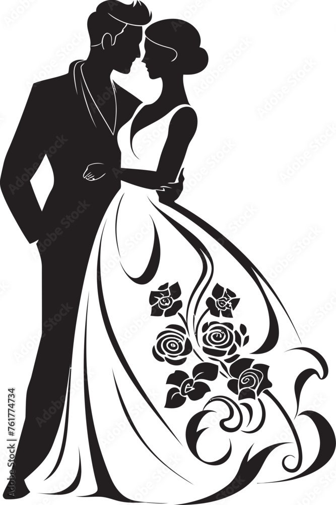 Bridal Icon Vector Bride and Groom Emblem Forever Bond Iconic Black Logo Design
