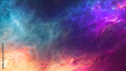 Luminous cosmic nebula art with swirling blue purple and orange tones 