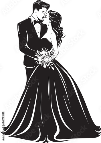 Forever Together Vector Black Logo Design Matrimonial Bond Bride and Groom Symbolic Icon