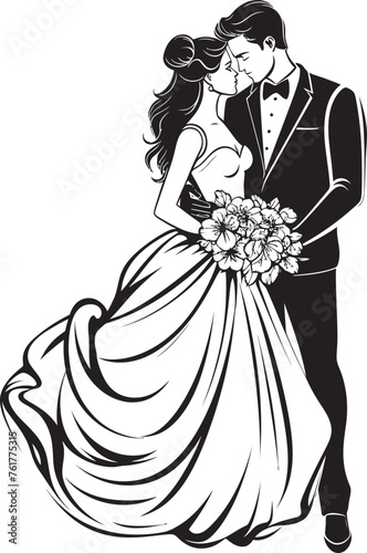 Forever Lovebirds Bride and Groom Iconic Emblem Matrimonial Harmony Black Logo Design Vector