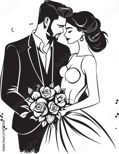 Eternal Devotion Black Logo Design Vector Bridal Radiance Bride and Groom Symbolic Icon