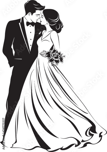 Eternal Ties Black Logo Design Vector Marital Bliss Bride and Groom Symbolic Icon