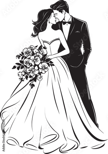 Eternal Bond Black Logo Design Vector Matrimonial Bliss Bride and Groom Symbolic Icon