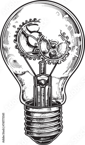 Steam Powered Shine Vector Black Logo Mechanized Radiance Steampunk Bulb Icon