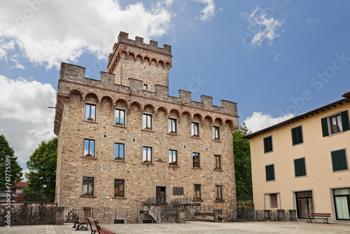 Firenzuola, Florence, Tuscany, Italy: the ancient fortress Palazzo Pretorio, seat of the town hall, in the village of the Apennine mountains
