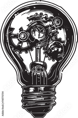 Steam powered Luminary Black Logo Icon Vintage Voltage Vector Bulb Design