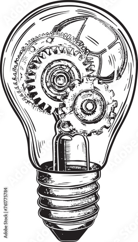 Steam powered Luminosity Black Logo Vector Luminous Gears Vector Bulb Design