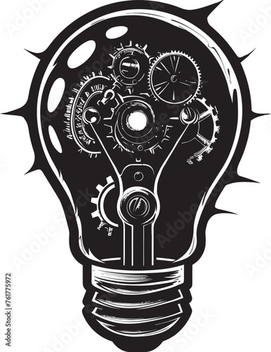 Vintage Voltage Steampunk Bulb Vector Design Gears of Light Black Logo Gear Icon