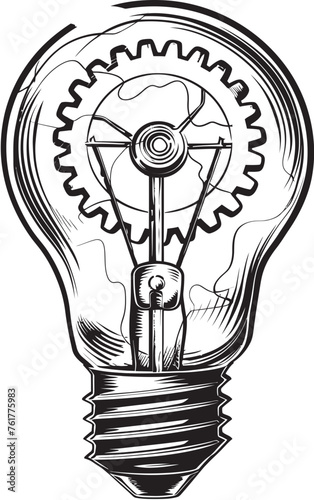 Steam powered Luminary Black Logo Icon Vintage Voltage Vector Bulb Design