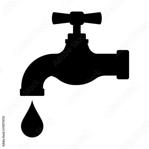 Water Tap or Faucet Icon with Water Drop. Save Water or Water Conservation Concept. Vector Illustration Isolated on White Background. 