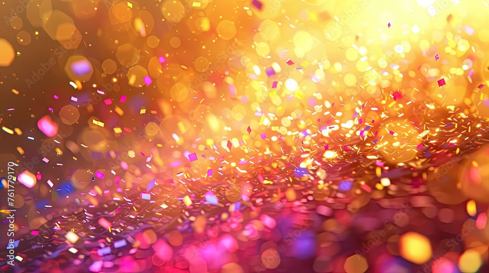 Golden Celebration: Festive Neon Confetti Flying High in Colorful Party