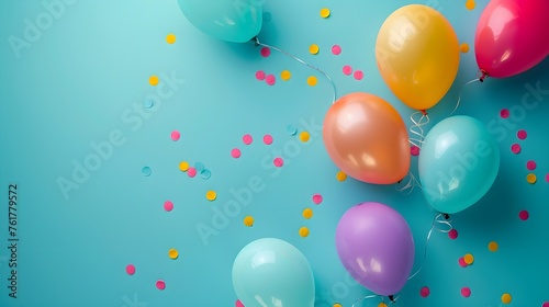 Colored confetti flying on blue background