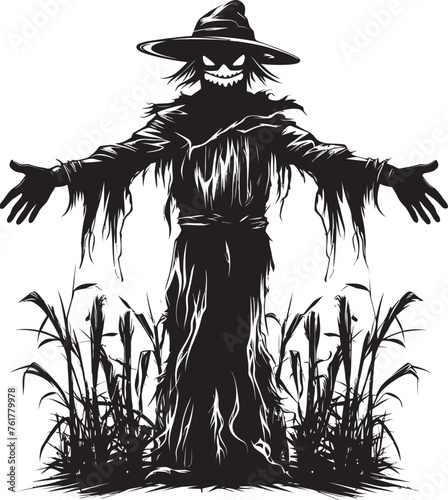 FrightField Emblem Halloween Black Logo ReaperRustic Icon Vector Scarecrow Emblem