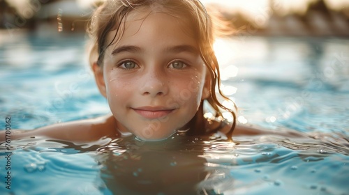 Young Girl Swimming in a Pool