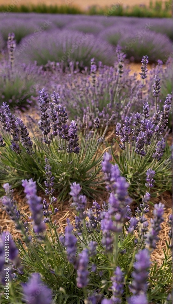 Obraz premium Close-up of a blooming lavender field (lavandula angustifolia)