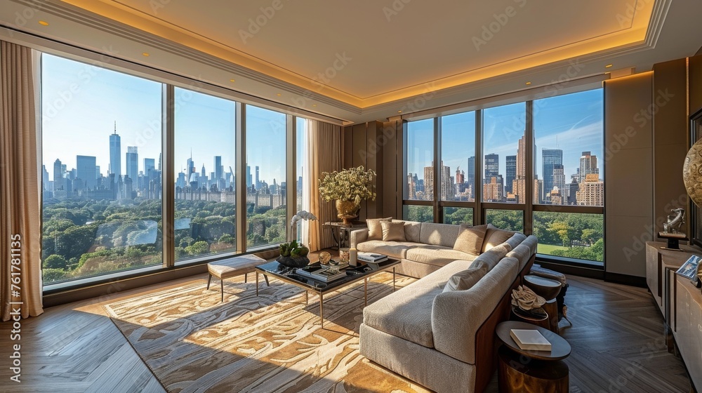 Spacious Living Room With Furniture and Large Windows Spacious Living Room With Furniture and Large Windows