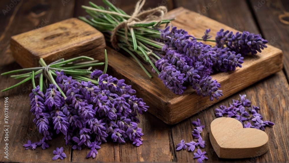 purple lavender lavender flowers, on an old rustic wooden table purple lavender lavender flowers, on an old rustic wooden table