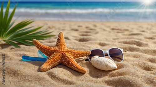 Starfish and sunglasses on the beach