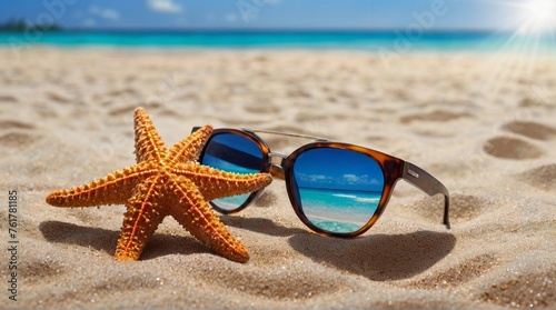 Starfish and sunglasses on the beach © mischenko