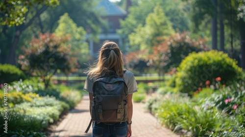 Woman Walking With Backpack on Path