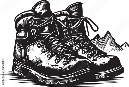 SummitTrailblazer Hand Drawn Logo for Hiking Boots NatureQuest Black Logo Design for Hiking Boots