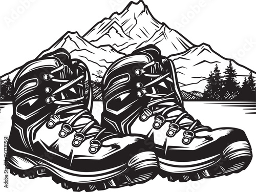 TrailBlazers Vector Hiking Boots Icon HikeHaven Black Logo Design