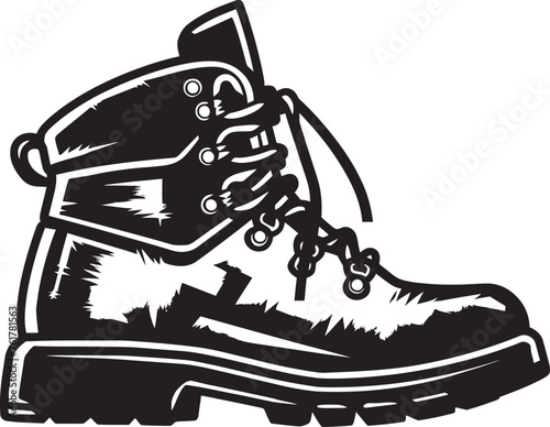 HikeHaven Black Logo Design AdventureAfoot Boots Emblem Design