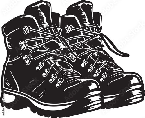 NatureNavigators Vector Black Logo Icon OutdoorOasis Boots Emblem Symbol photo