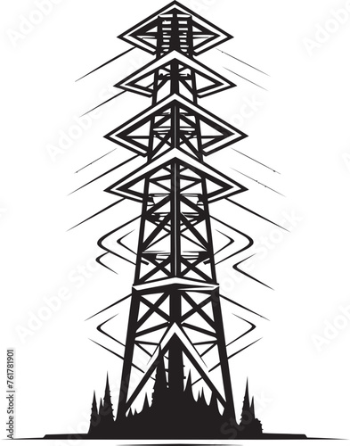 PowerPerimeter Iconic Emblem for Electric Power Structure MegaVoltMonolith Hand Drawn Symbol for High Voltage Pole