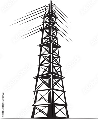 MegaVoltMonolith Hand Drawn Symbol for High Voltage Pole SparkSafeguard Vector Black Logo Design for Electric Infrastructure